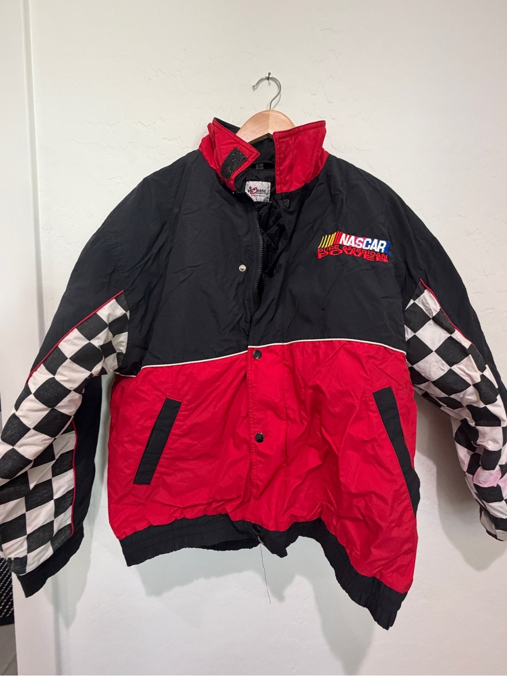 Nascar Black & Red Puffer Jacket with Checkered Sleeves